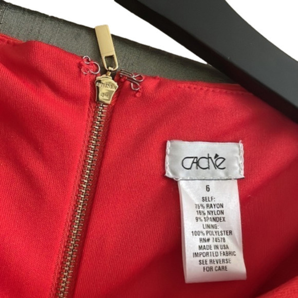 CACHE dress peplum with belt cherry red size 6 small belted fully lined sleek - Picture 9 of 16